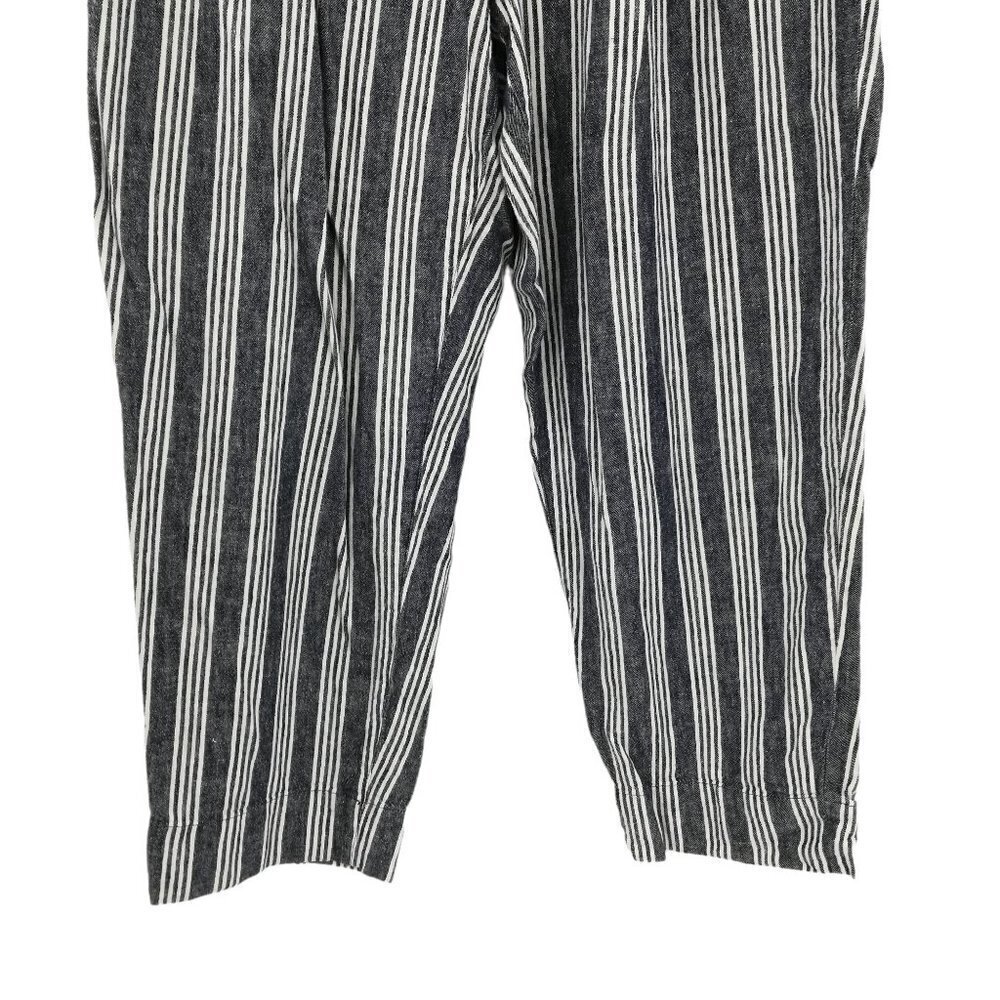 Madewell Striped Linen Blend Paperbag Pants Size 8 Pleated Indigo Stripe Belted - Picture 4 of 12